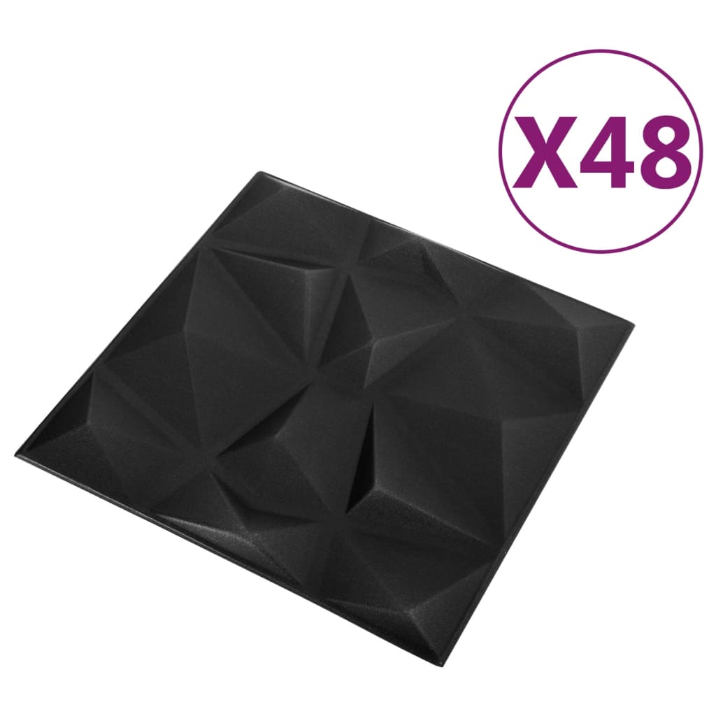 vidaXL 3D Wall Panels 48 pcs 19.7"x19.7" Diamond Black 129.2 ft²