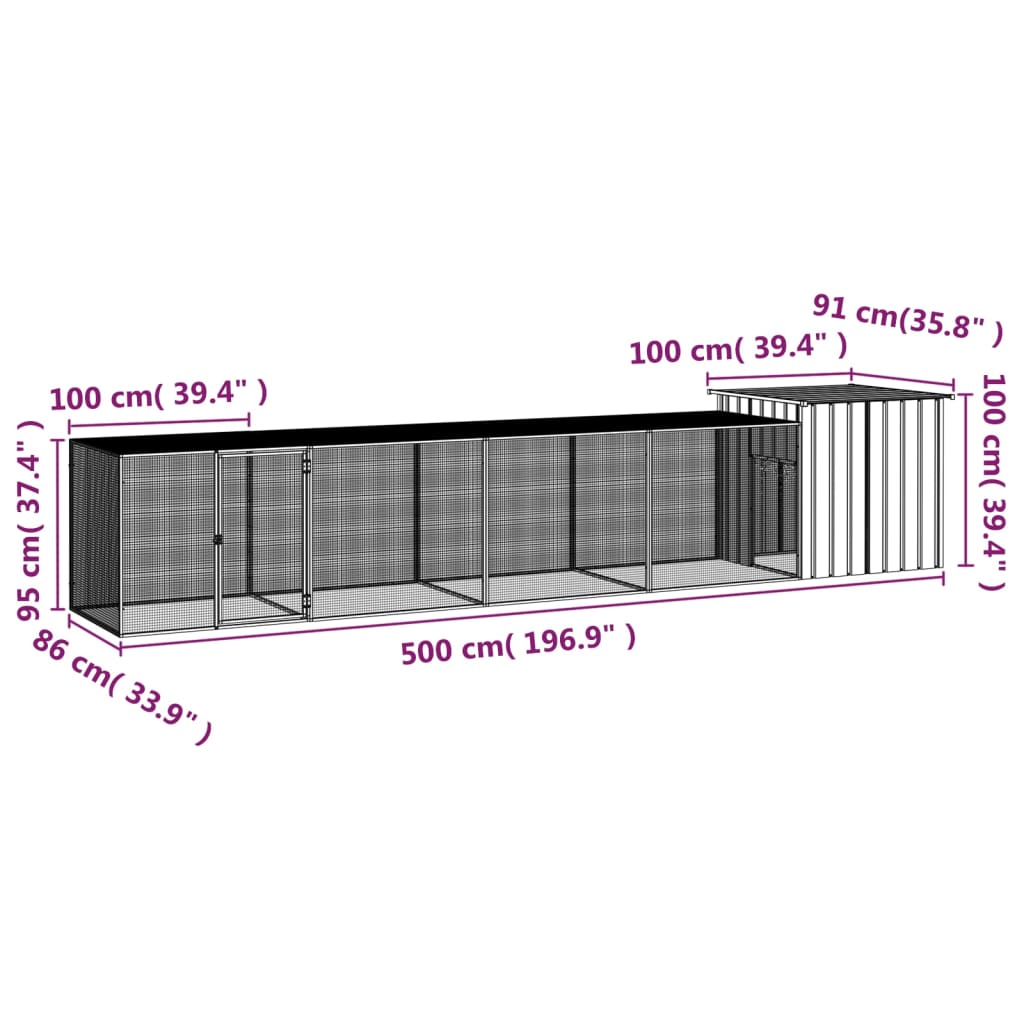 vidaXL Chicken Cage Gray 196.9"x35.8"x39.4" Galvanized Steel