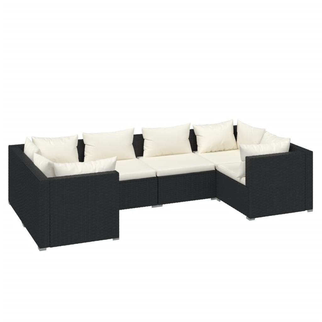 vidaXL 6 Piece Patio Lounge Set with Cushions Poly Rattan Black