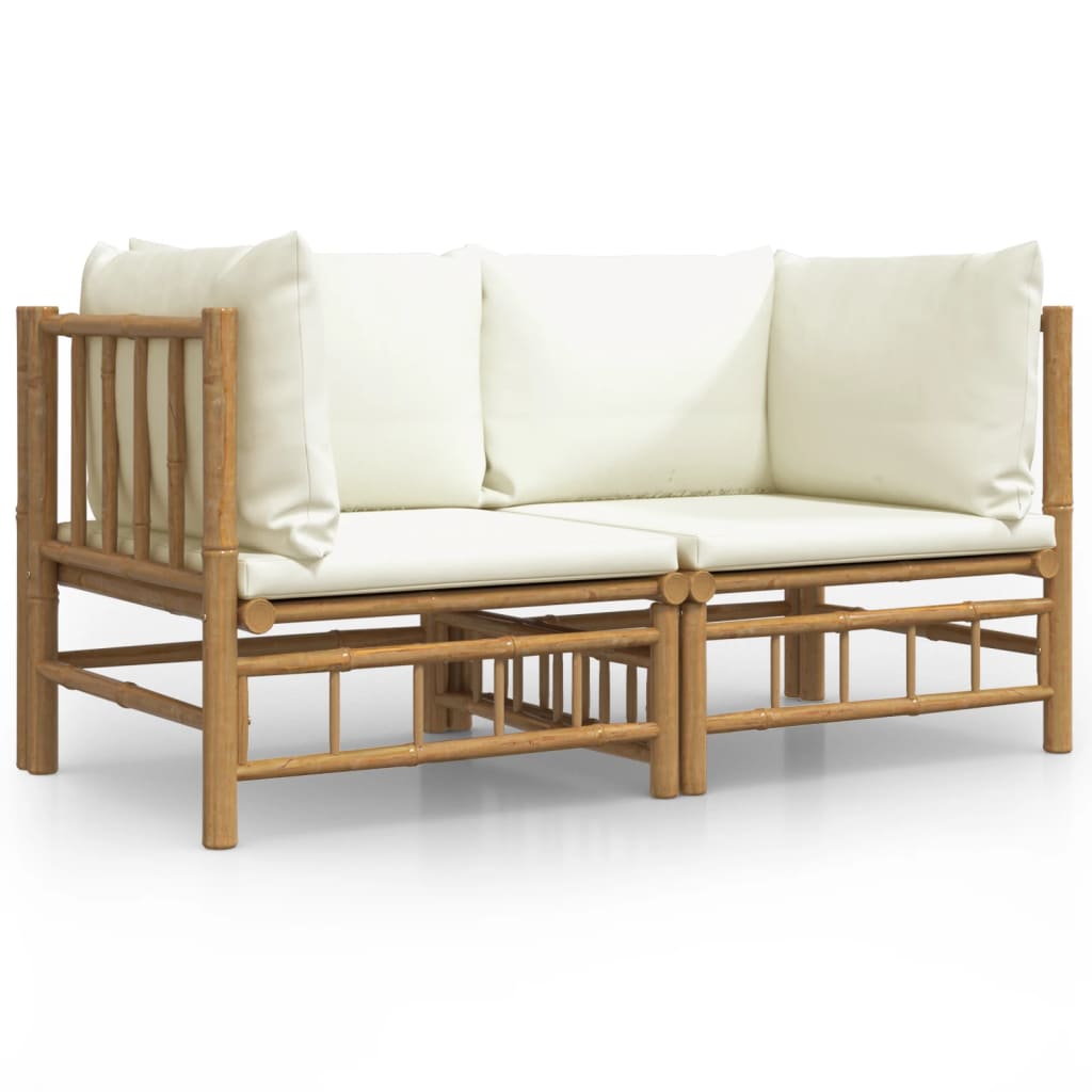 vidaXL Patio Corner Sofas with Cream White Cushions 2 pcs Bamboo