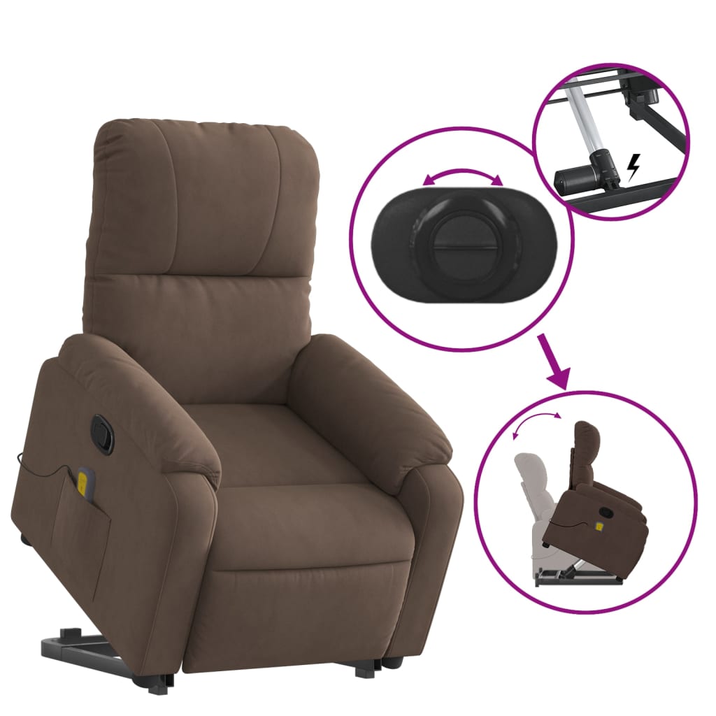 vidaXL Stand up Massage Recliner Chair Brown Microfiber Fabric