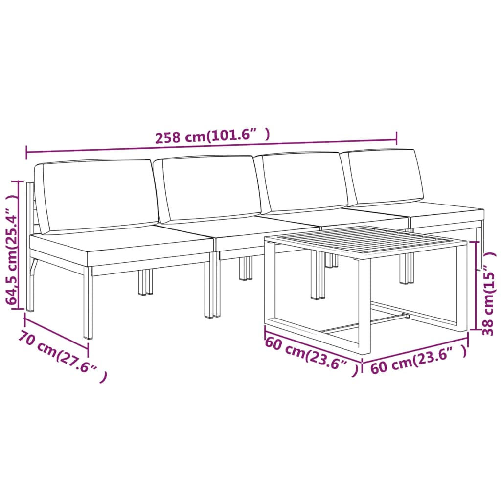 vidaXL 5 Piece Patio Lounge Set with Cushions Aluminum Anthracite