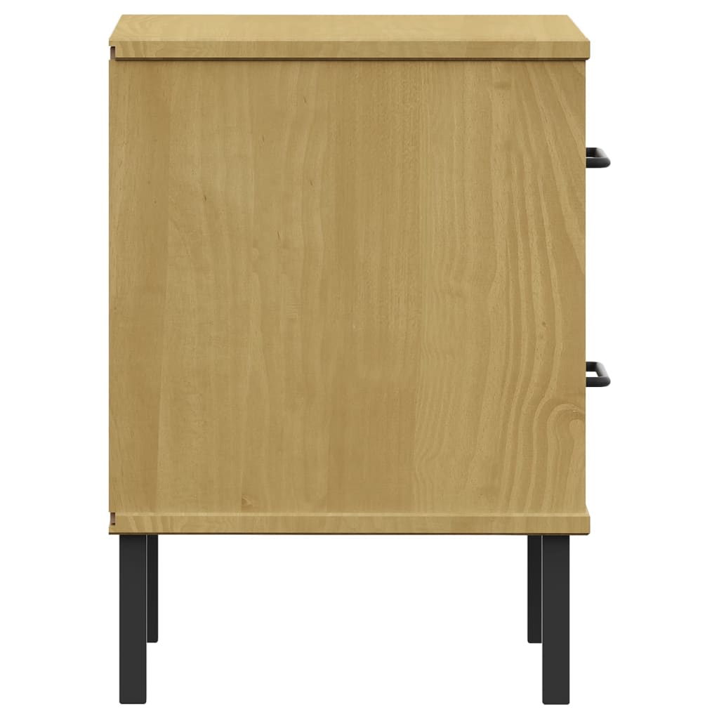 vidaXL Bedside Cabinet with Metal Legs Brown Solid Wood Pine OSLO