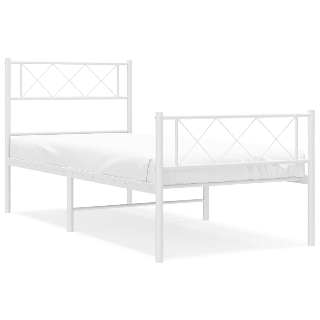 vidaXL Metal Bed Frame without Mattress with Footboard White 39.4"x78.7"