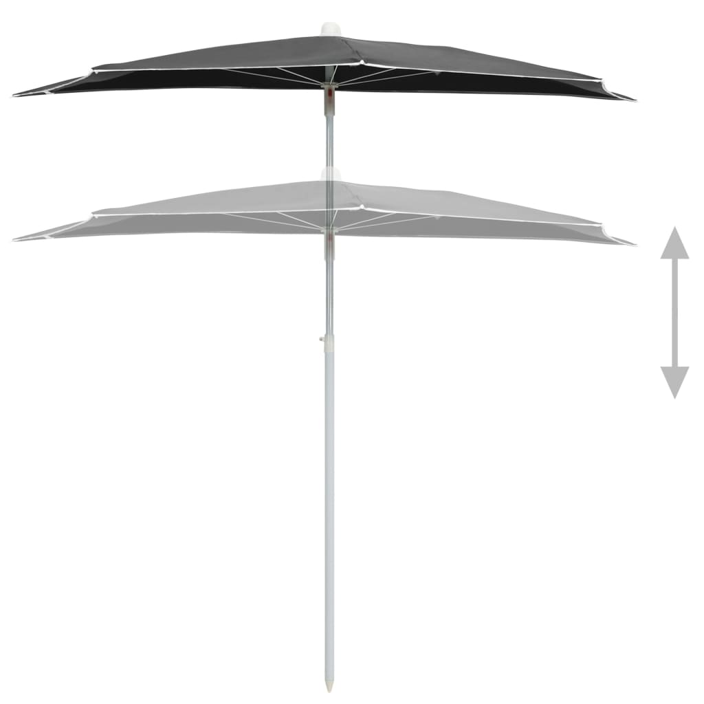 vidaXL Garden Half Parasol with Pole 70.9"x35.4" Anthracite