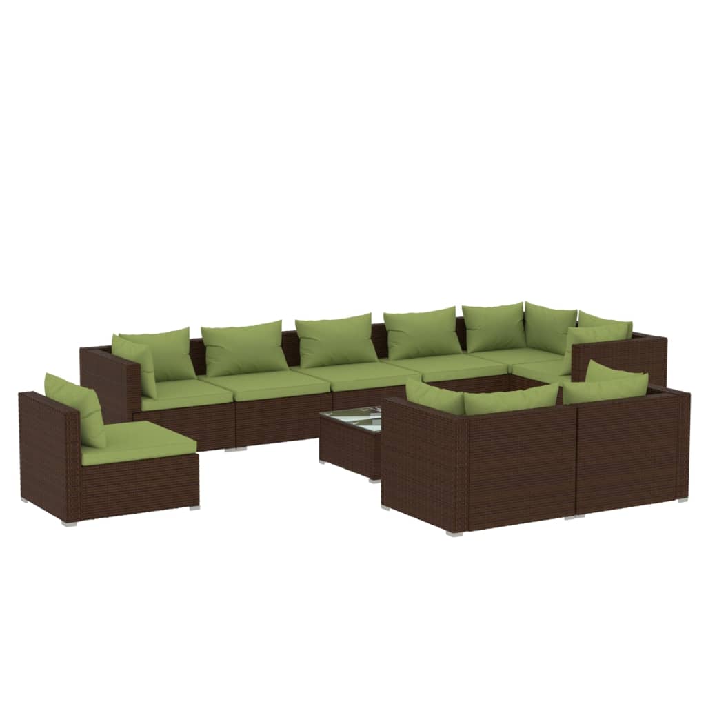 vidaXL 10 Piece Patio Lounge Set with Cushions Poly Rattan Brown