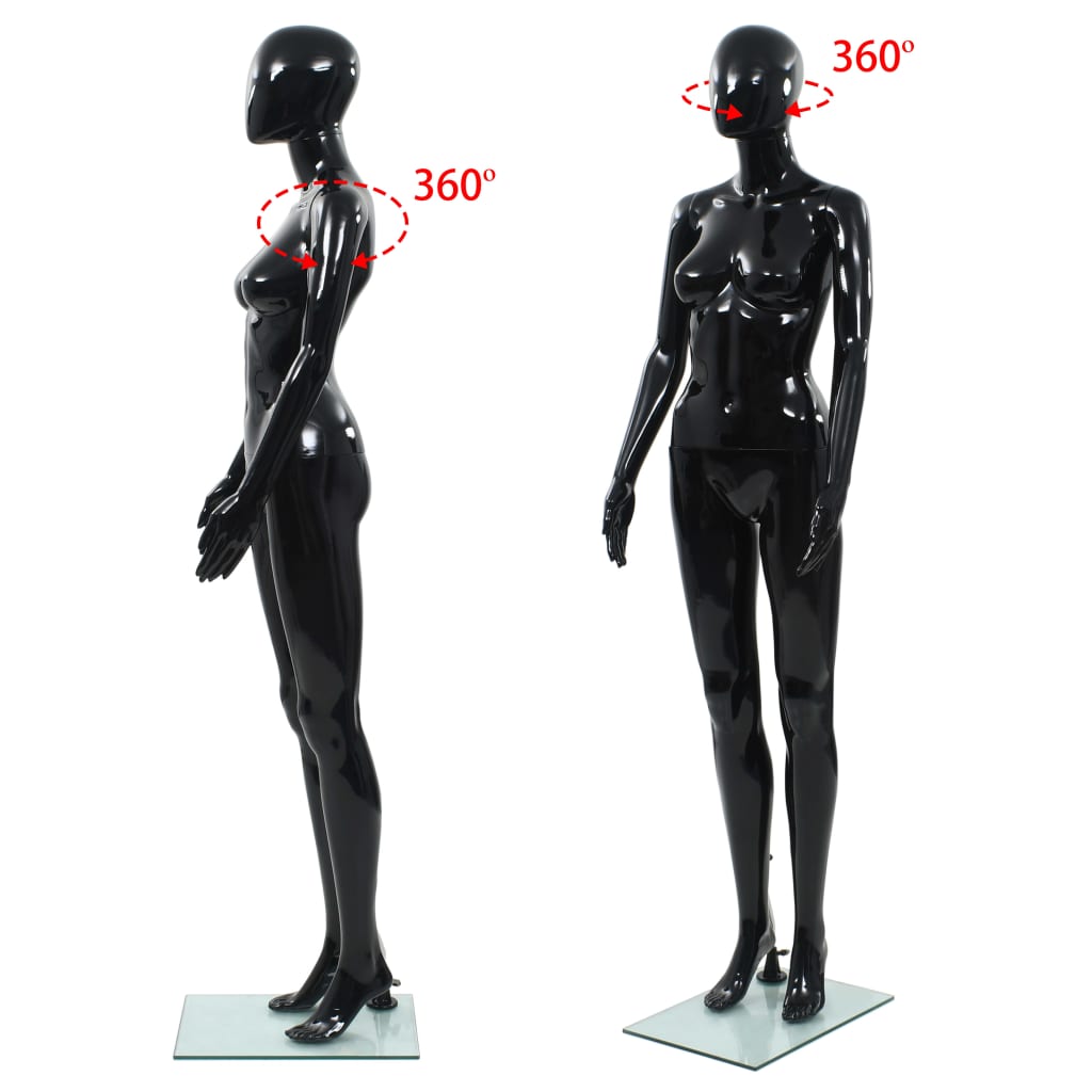 vidaXL Full Body Female Mannequin with Glass Base Glossy Black 68.9"