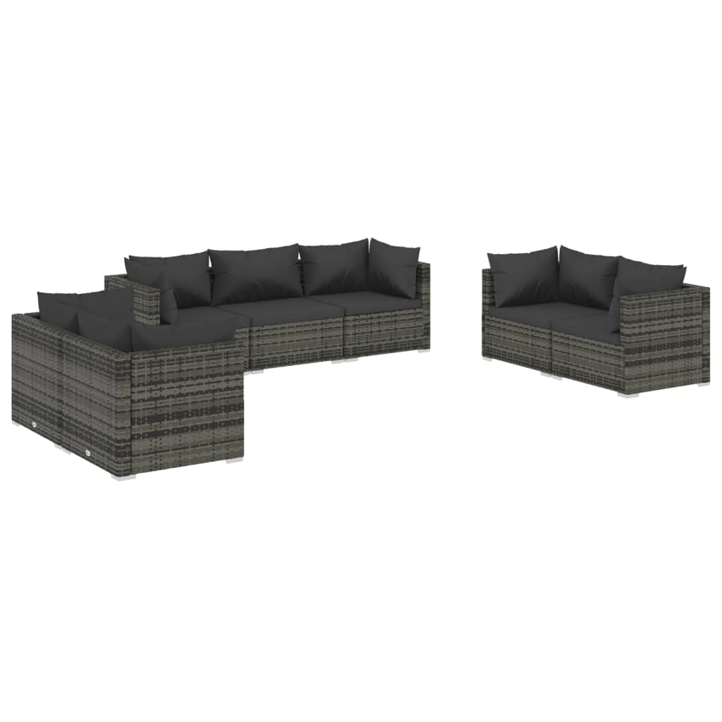 vidaXL 7 Piece Patio Lounge Set with Cushions Poly Rattan Gray