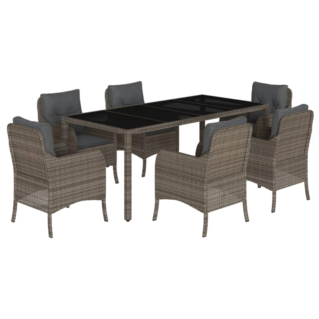 vidaXL 7 Piece Patio Dining Set with Cushions Gray Poly Rattan