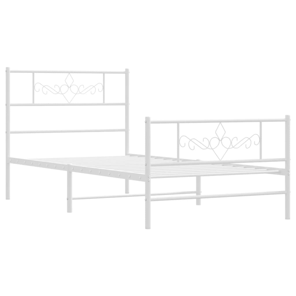 vidaXL Metal Bed Frame without Mattress with Footboard White 39.4"x74.8"