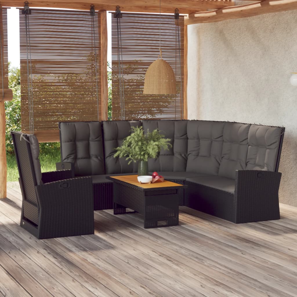 vidaXL 3 Piece Patio Lounge Set with Cushions Black Poly Rattan