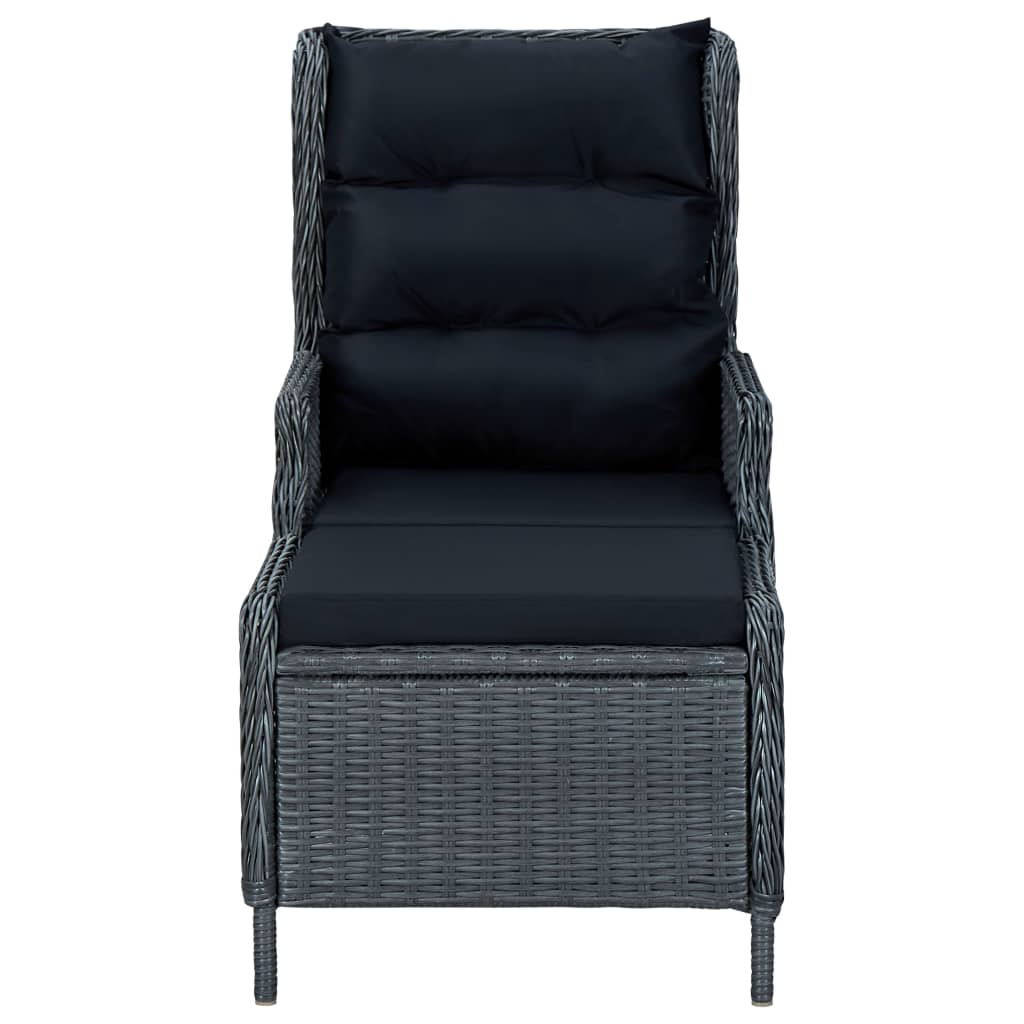 vidaXL Reclining Patio Chair with Footstool Poly Rattan Dark Gray