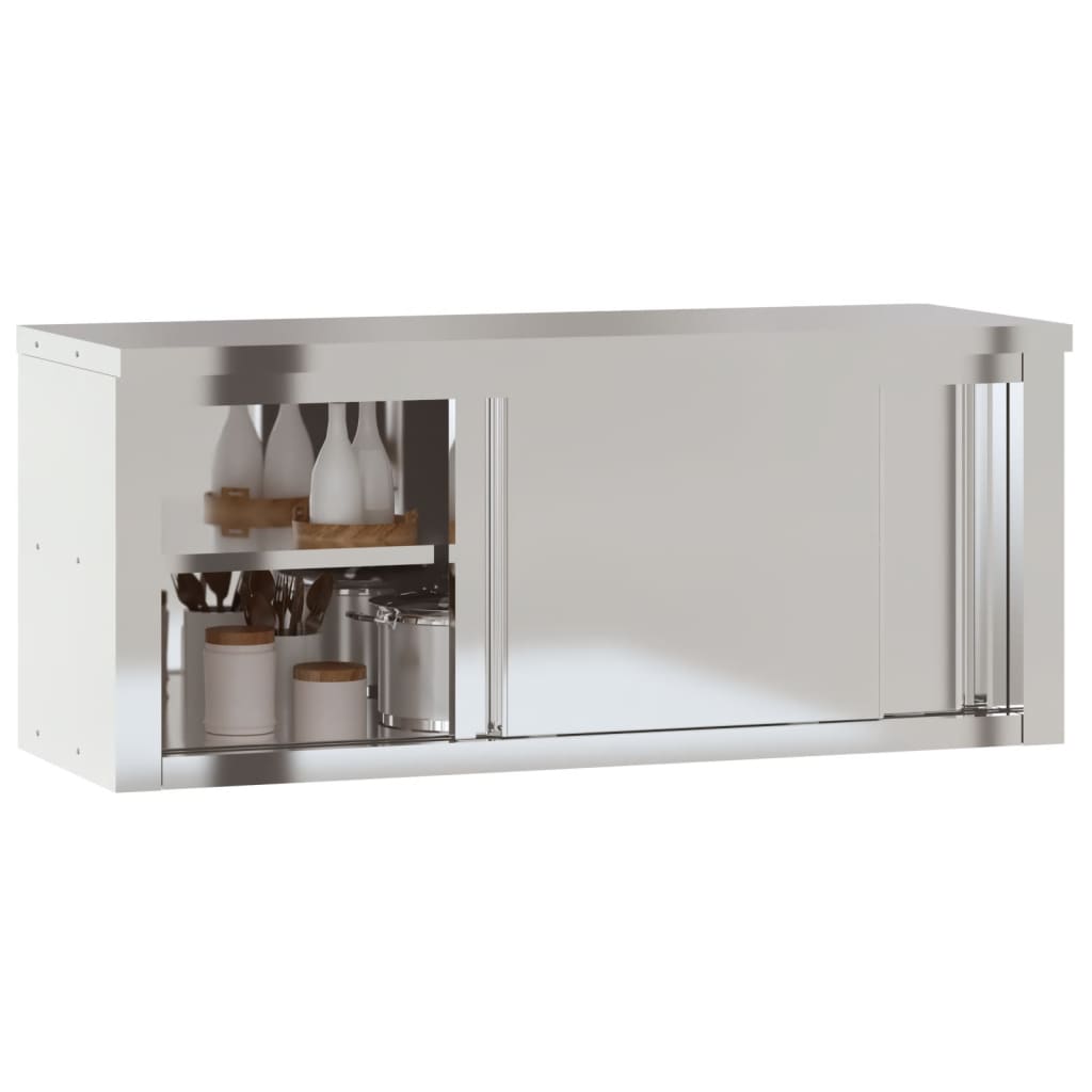 vidaXL Kitchen Wall Cabinet with Sliding Doors Stainless Steel