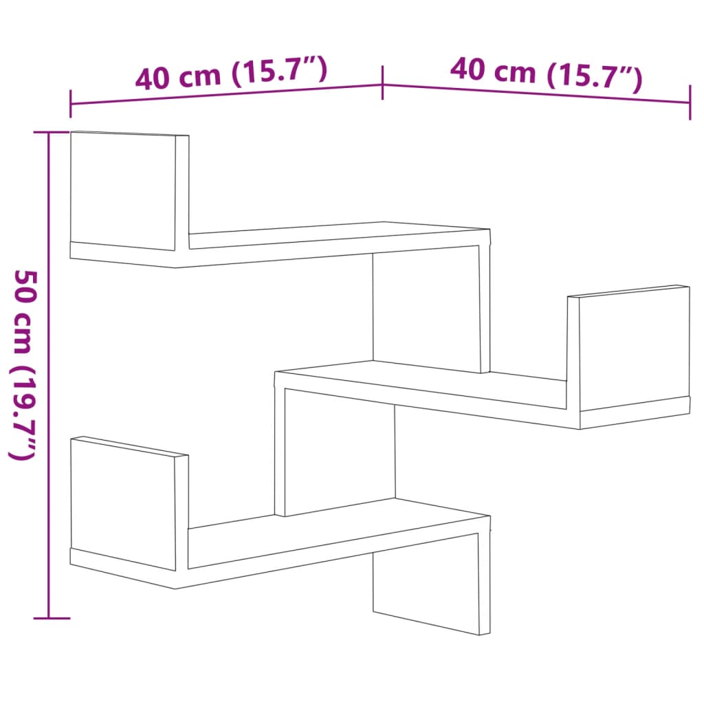 vidaXL Wall Corner Shelves 2 pcs Brown Oak 15.7"x15.7"x19.7" Engineered Wood