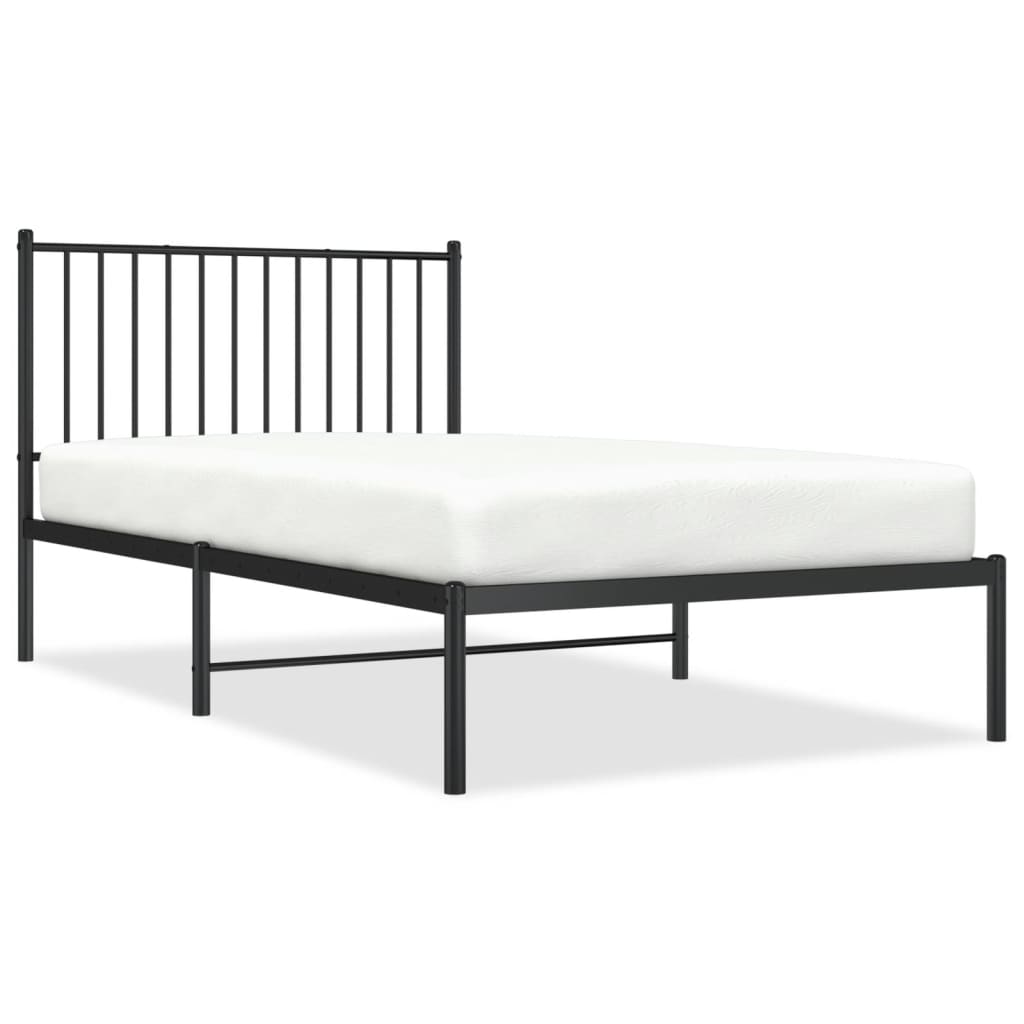 vidaXL Metal Bed Frame without Mattress with Headboard Black 39.4"x74.8"