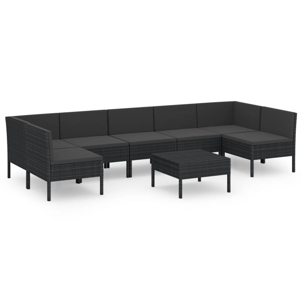 vidaXL 8 Piece Patio Lounge Set with Cushions Poly Rattan Black