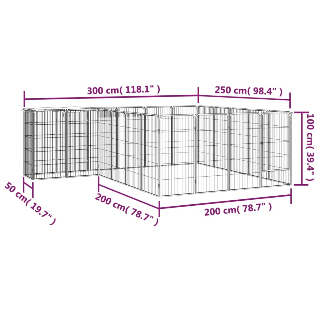 vidaXL 22-Panel Dog Playpen Black 19.7"x39.4" Powder-coated Steel