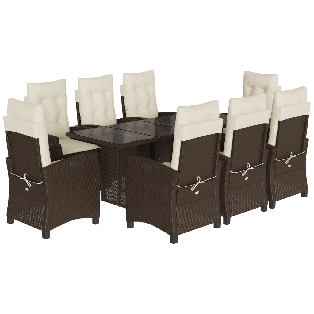 vidaXL 9 Piece Patio Dining Set with Cushions Brown Poly Rattan