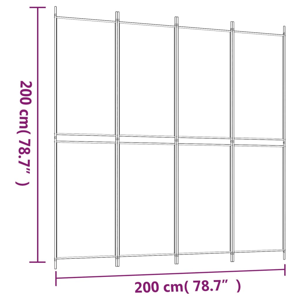 vidaXL 4-Panel Room Divider White 78.7"x78.7" Fabric