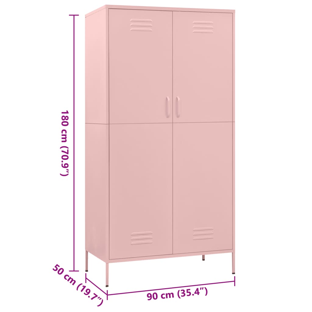 vidaXL Wardrobe Pink 35.4"x19.7"x70.9" Steel