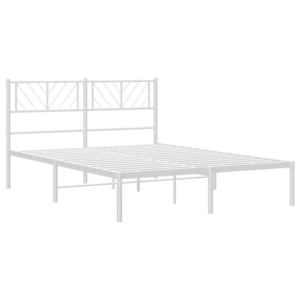 vidaXL Metal Bed Frame without Mattress with Headboard White 59.1"x78.7"