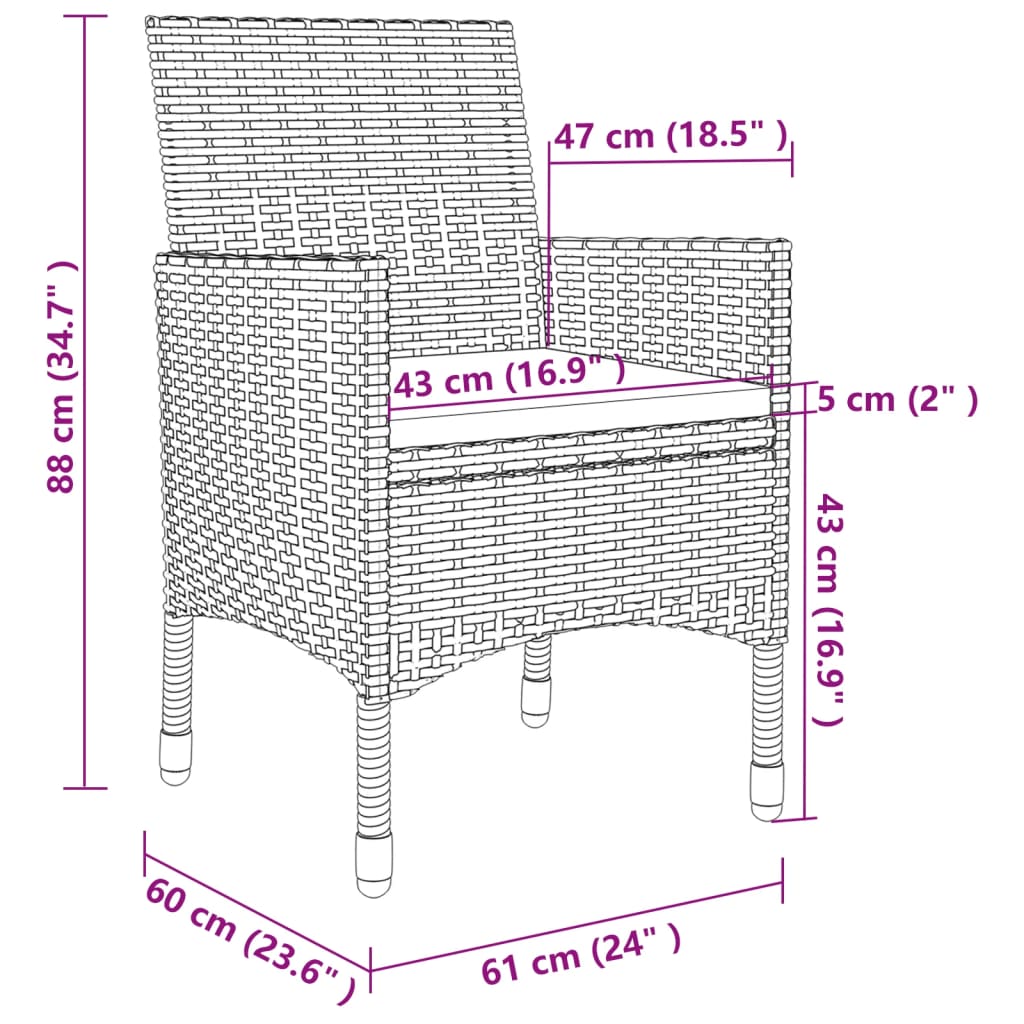 vidaXL 5 Piece Patio Dining Set with Cushions Poly Rattan and Glass