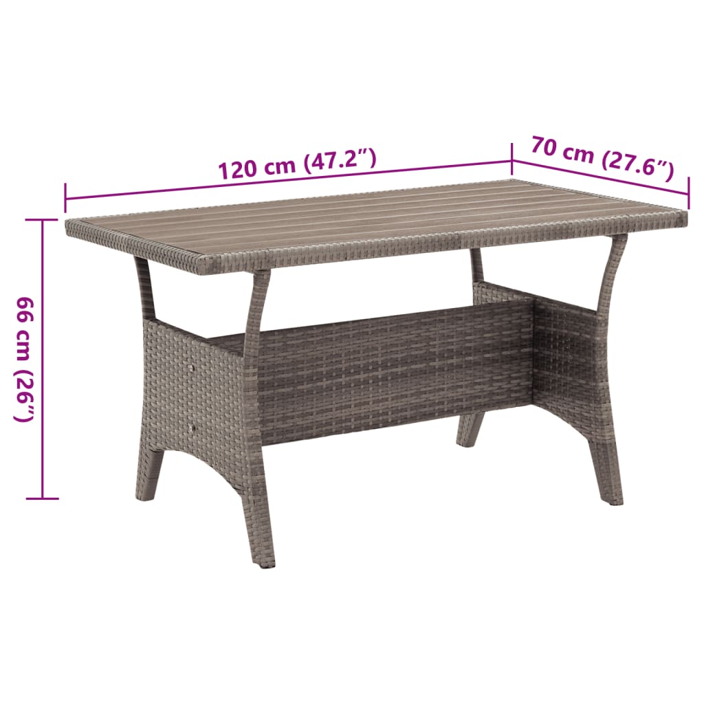 vidaXL Patio Table Gray 47.2"x27.6"x26" Poly Rattan