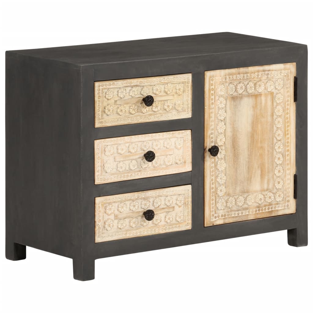 vidaXL Sideboard Gray and White 29.5"x13.8"x21.7" Solid Mango Wood