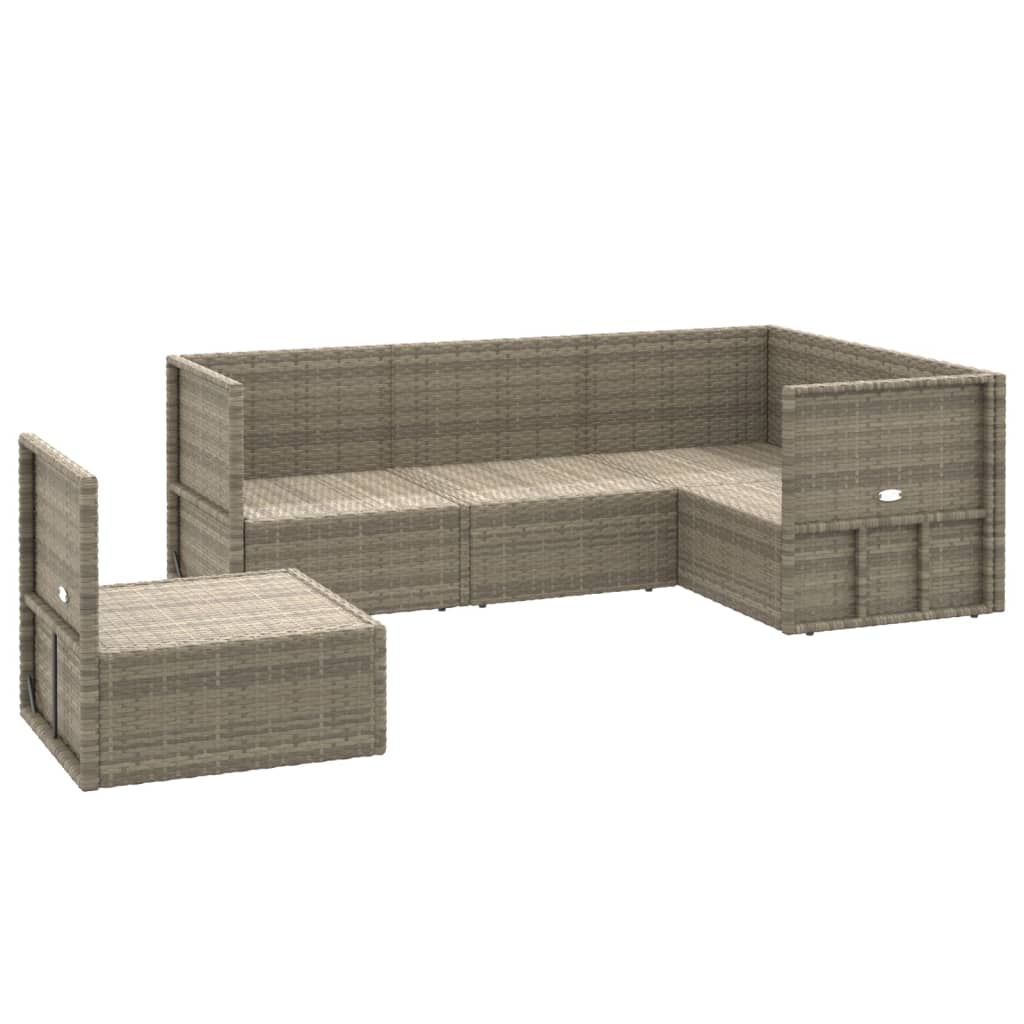 vidaXL 5 Piece Patio Lounge Set with Cushions Gray Poly Rattan