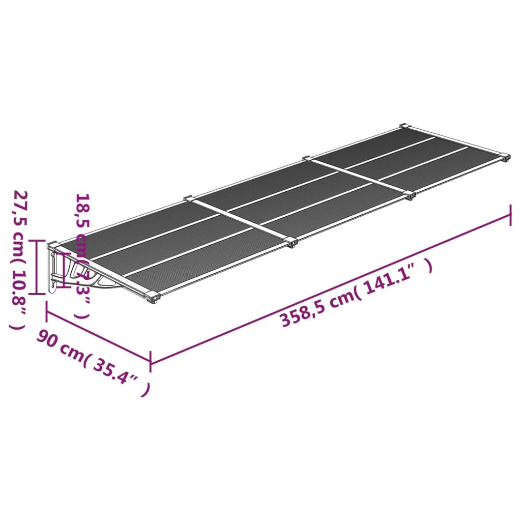 vidaXL Door Canopy Gray and Transparent 141.1"x35.4" Polycarbonate