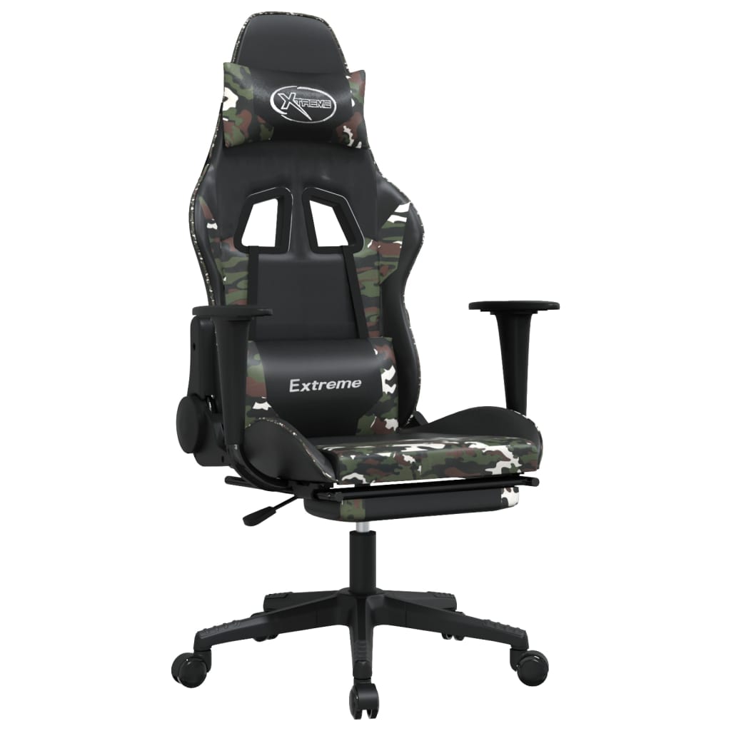 vidaXL Massage Gaming Chair with Footrest Black&Camouflage Faux Leather