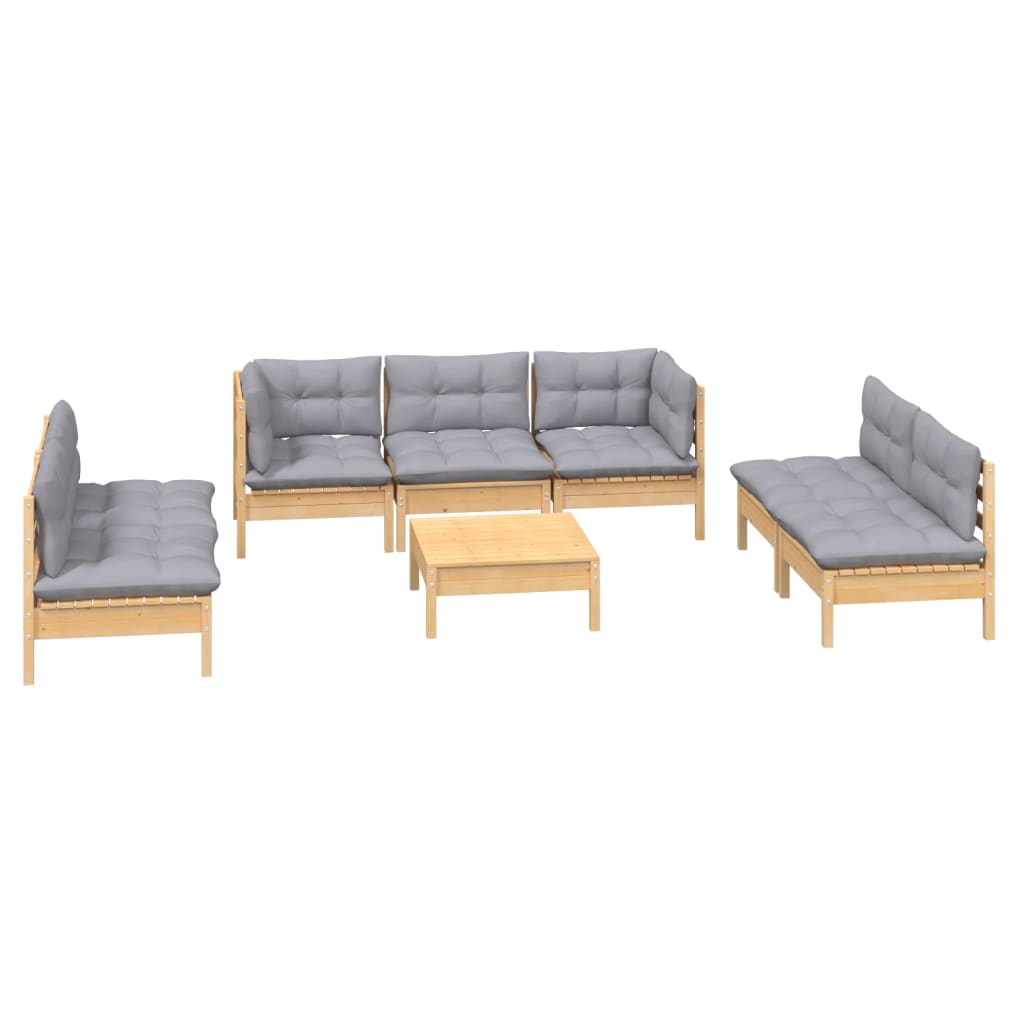 vidaXL 8 Piece Patio Lounge Set with Gray Cushions Solid Pinewood