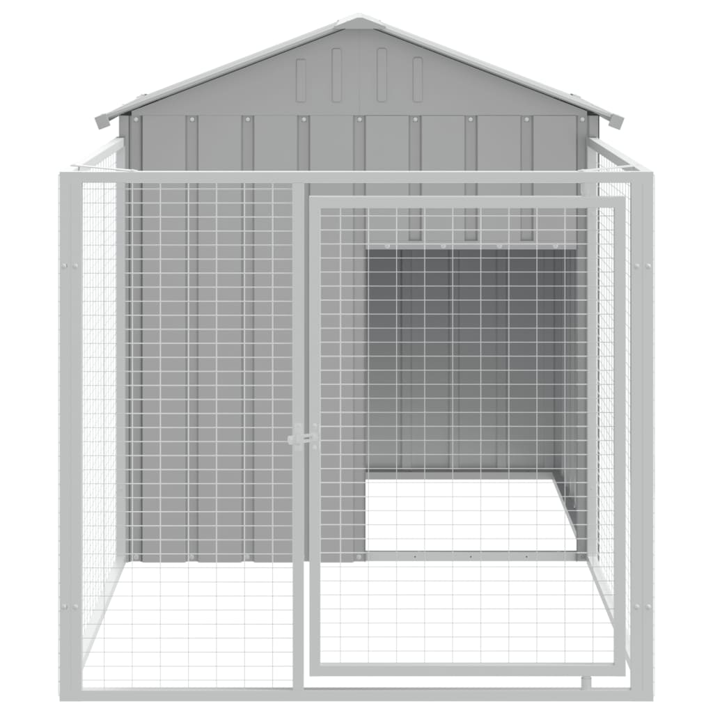 vidaXL Dog House with Run Light Gray 46.1"x79.1"x48.4" Galvanized Steel