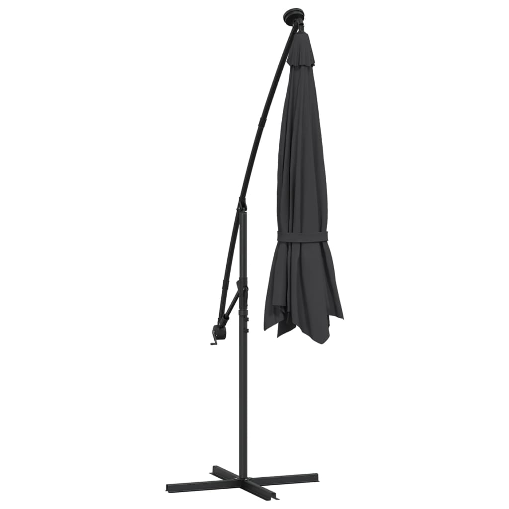 vidaXL Cantilever Garden Parasol with LED Lights and Steel Pole 118.1" Black