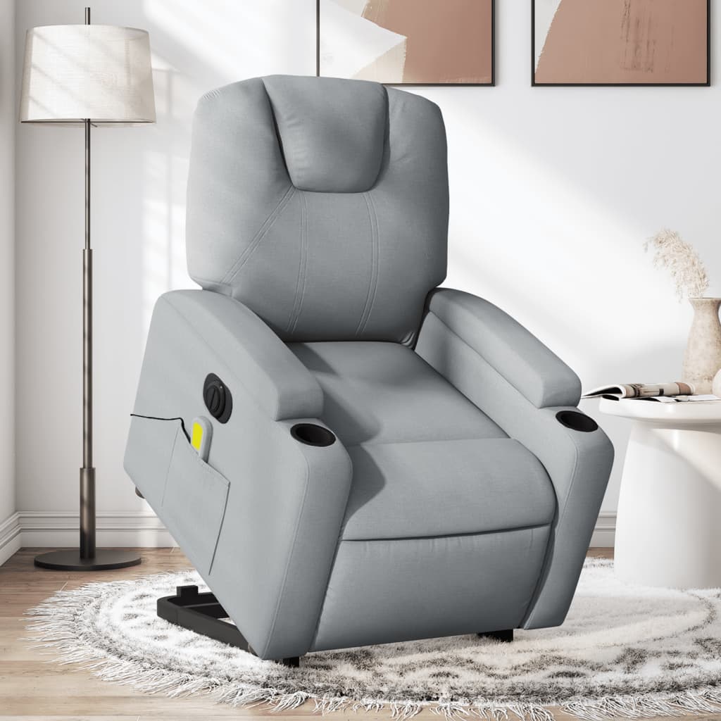 vidaXL Electric Stand up Massage Recliner Chair Light Gray Fabric