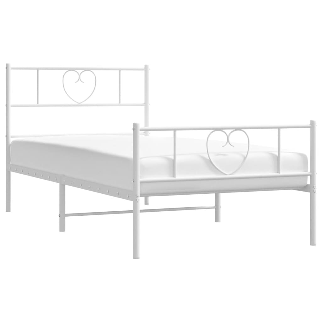 vidaXL Metal Bed Frame without Mattress with Footboard White 39.4"x74.8"