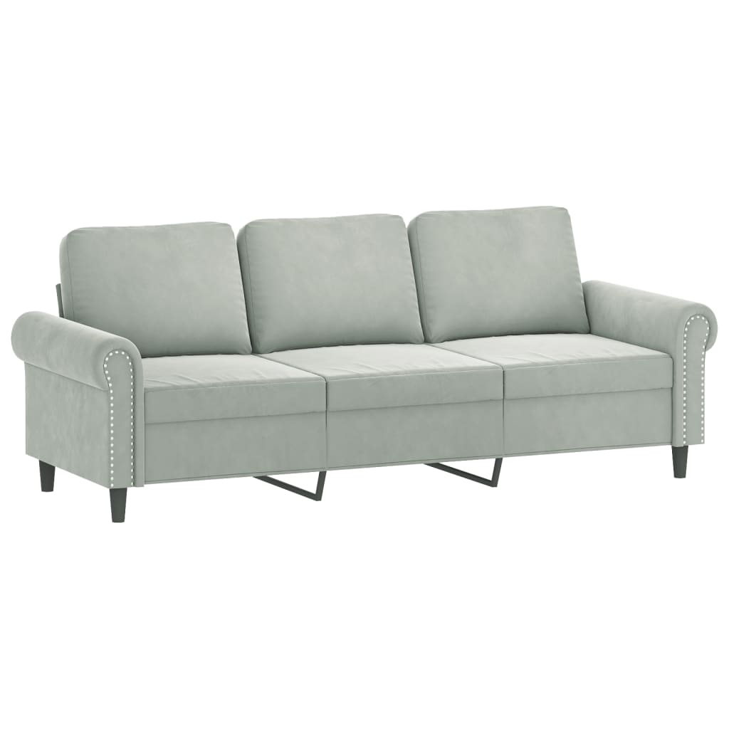 vidaXL 3-Seater Sofa with Throw Pillows Light Gray 70.9" Velvet