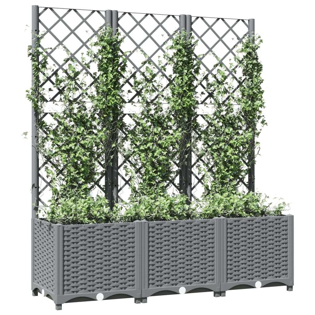 vidaXL Garden Planter with Trellis Light Gray 47.2"x15.7"x53.5" PP