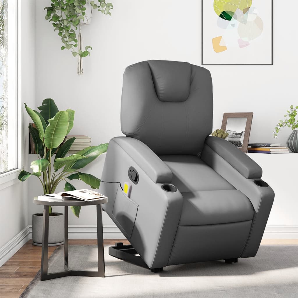 vidaXL Stand up Massage Recliner Chair Gray Faux Leather