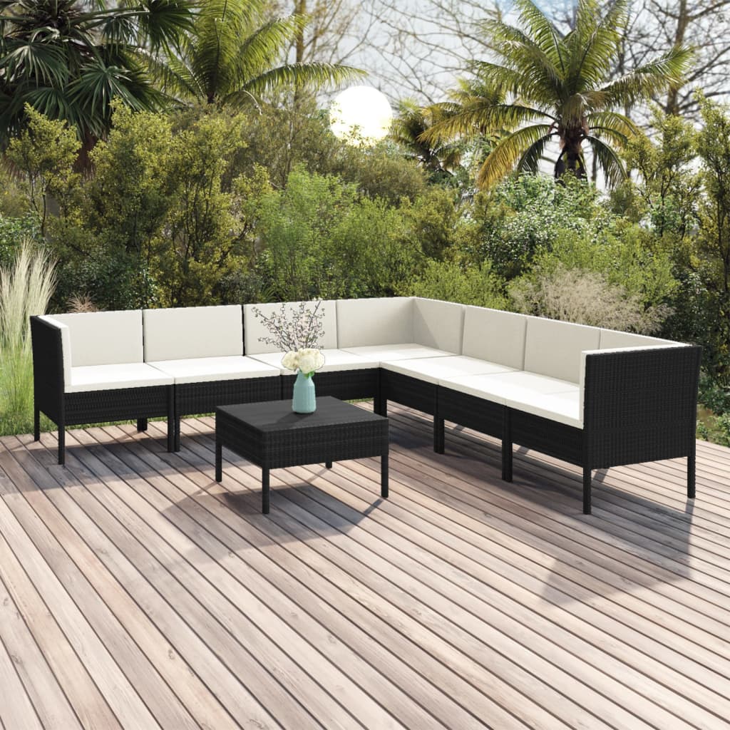 vidaXL 8 Piece Patio Lounge Set with Cushions Poly Rattan Black