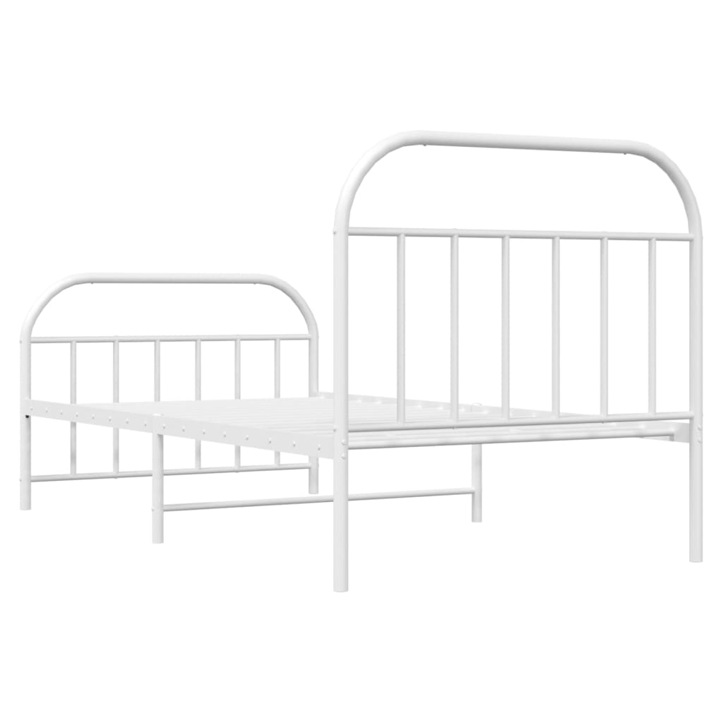 vidaXL Metal Bed Frame with Headboard and Footboard White 39.4"x78.7"