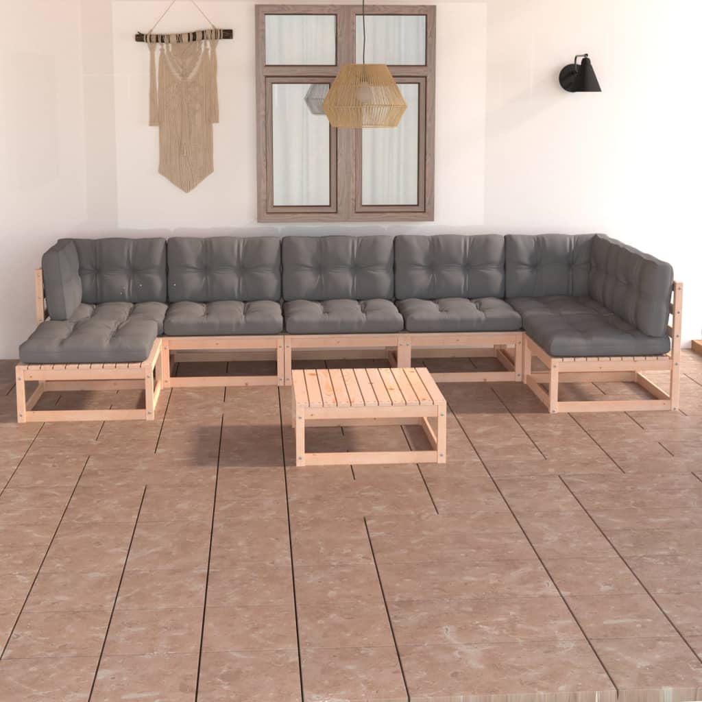 vidaXL 8 Piece Patio Lounge Set with Cushions Solid Wood Pine