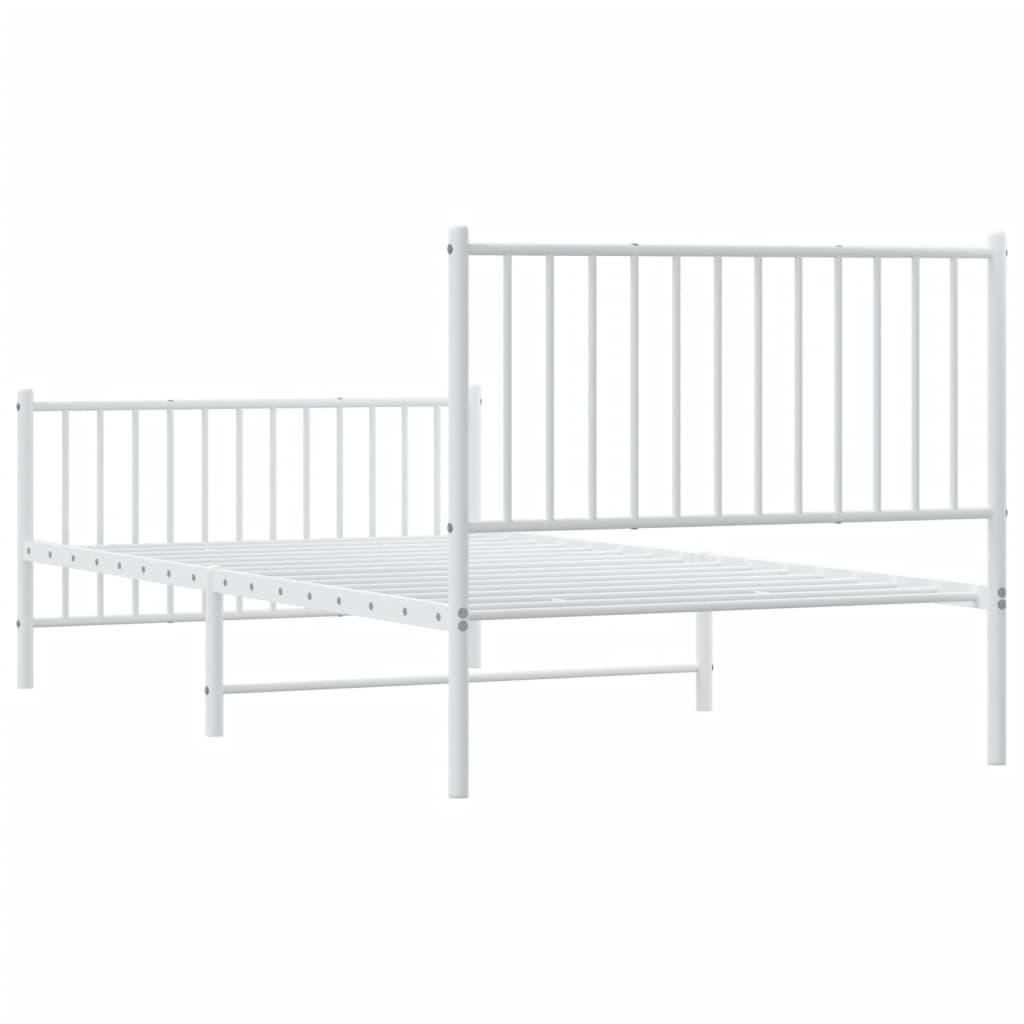 vidaXL Metal Bed Frame without Mattress with Footboard White 39.4"x78.7"