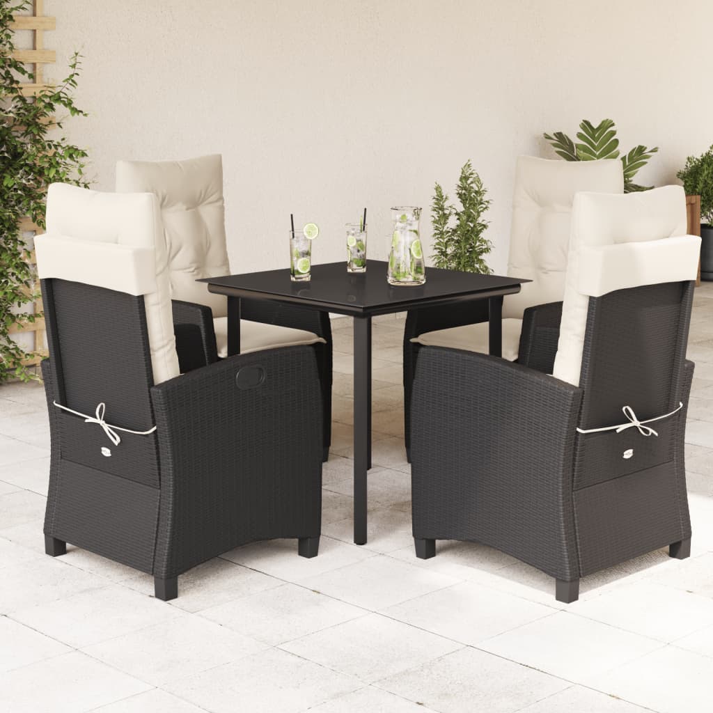 vidaXL 5 Piece Patio Dining Set with Cushions Black Poly Rattan