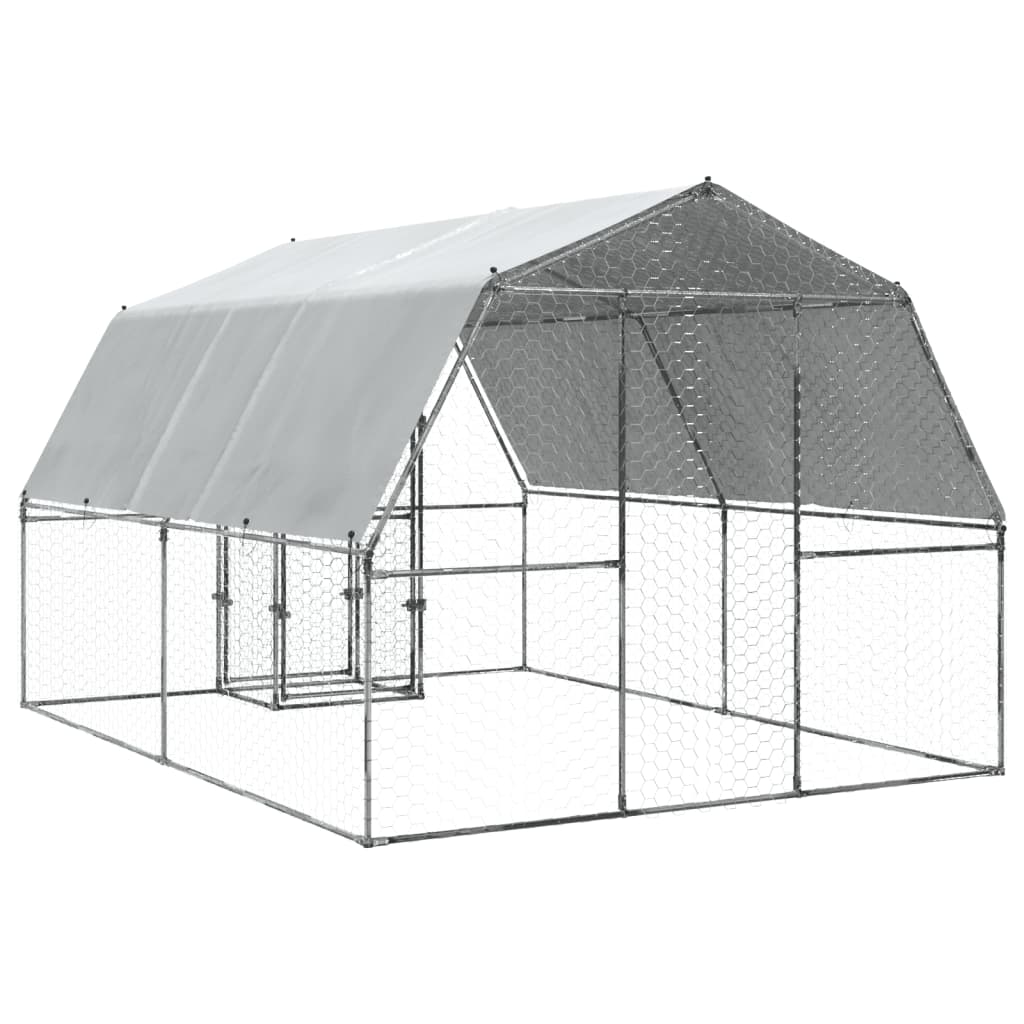 vidaXL Bird Cage with Roof and Door Silver Galvanized Steel