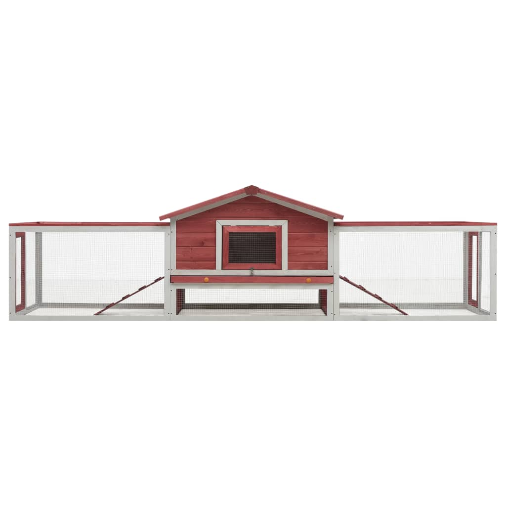 vidaXL Rabbit Hutch Red 122"x27.6"x34.3" Solid Pine & Fir Wood