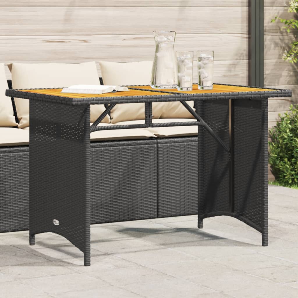 vidaXL Patio Table with Wooden Top Black 43.3"x26.8"x27.6" Poly Rattan