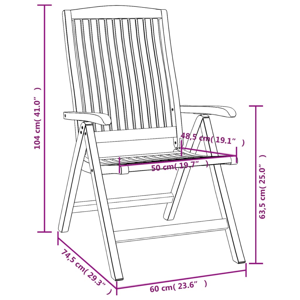 vidaXL Reclining Patio Chairs 6 pcs Solid Wood Teak