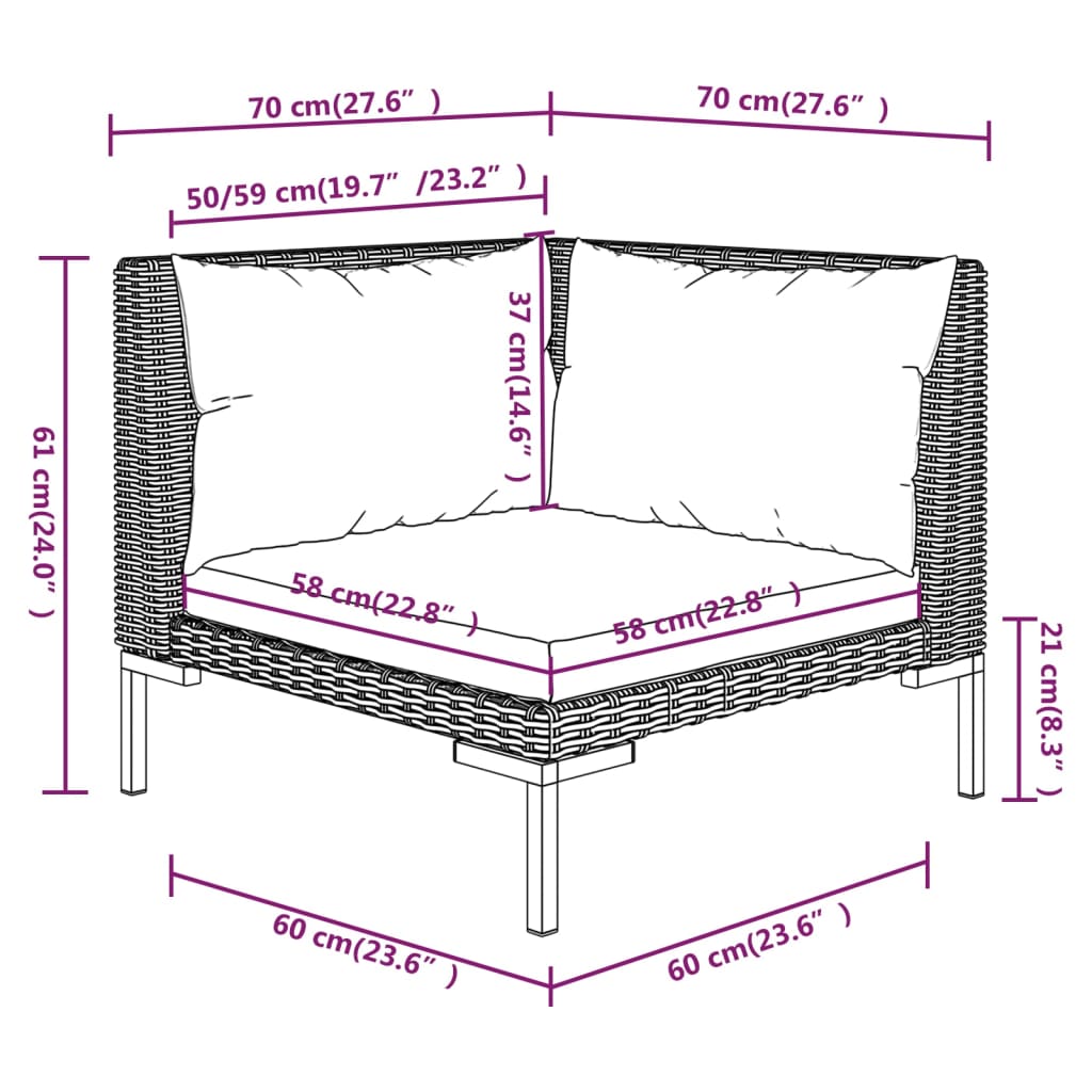 vidaXL 6 Piece Patio Lounge Set with Cushions Poly Rattan Dark Gray