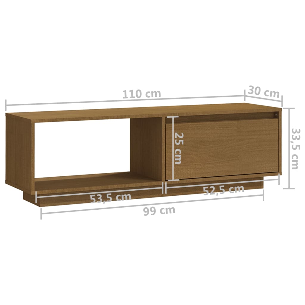 vidaXL TV Stand Honey Brown 43.3"x11.8"x13.2" Solid Pinewood